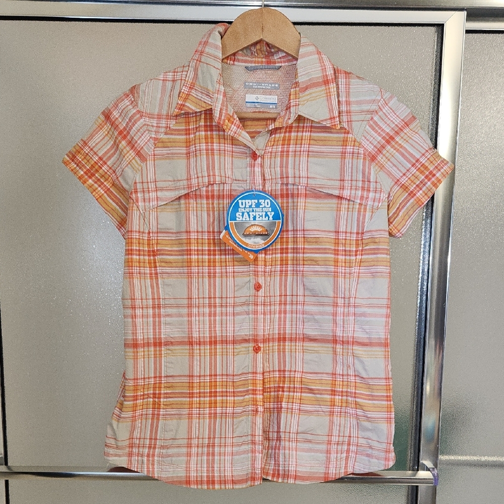 Columbia Orange and Cream Plaid Kids Button Down Shirt